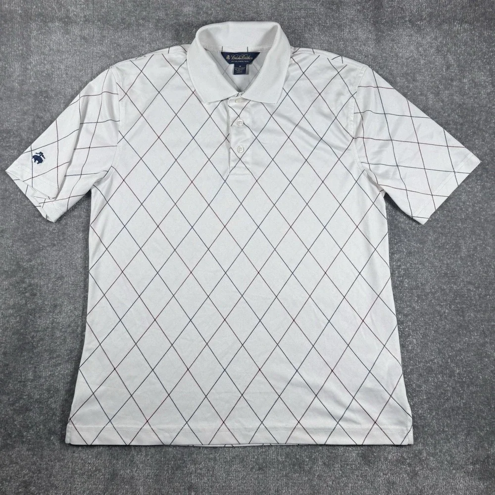 Brooks Brothers Polo Shirt Men's‎ Medium White Argyle Short Sleeve